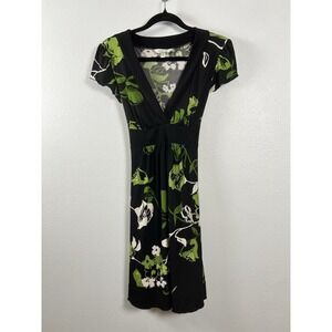 Speechless Floral Empire Waist V-Neck Tie Back Dress Black Green M M59401KCX
